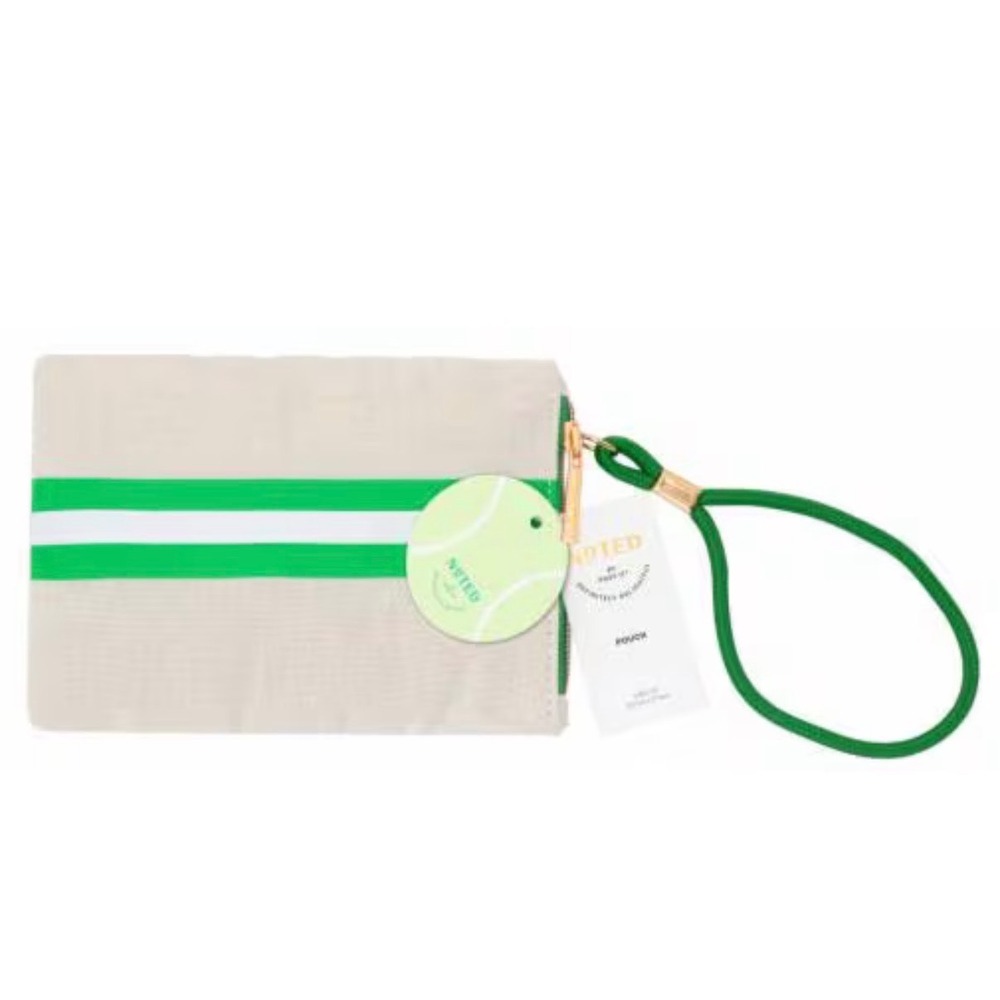 NWT 5"x7" Noted by Post-it Green and White Striped Sporty Canvas Wristlet Pouch